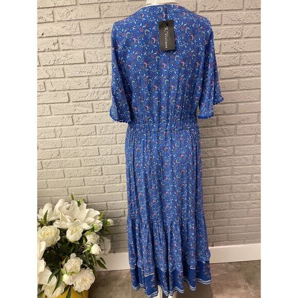 R. Vivimos Blue Floral Print Boho Maxi Dress Size 12/14 - Picture 8 of 10